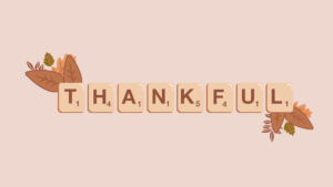 Fall-themed ‘Thankful’ design with letter tiles, autumn leaves, and warm neutral tones.